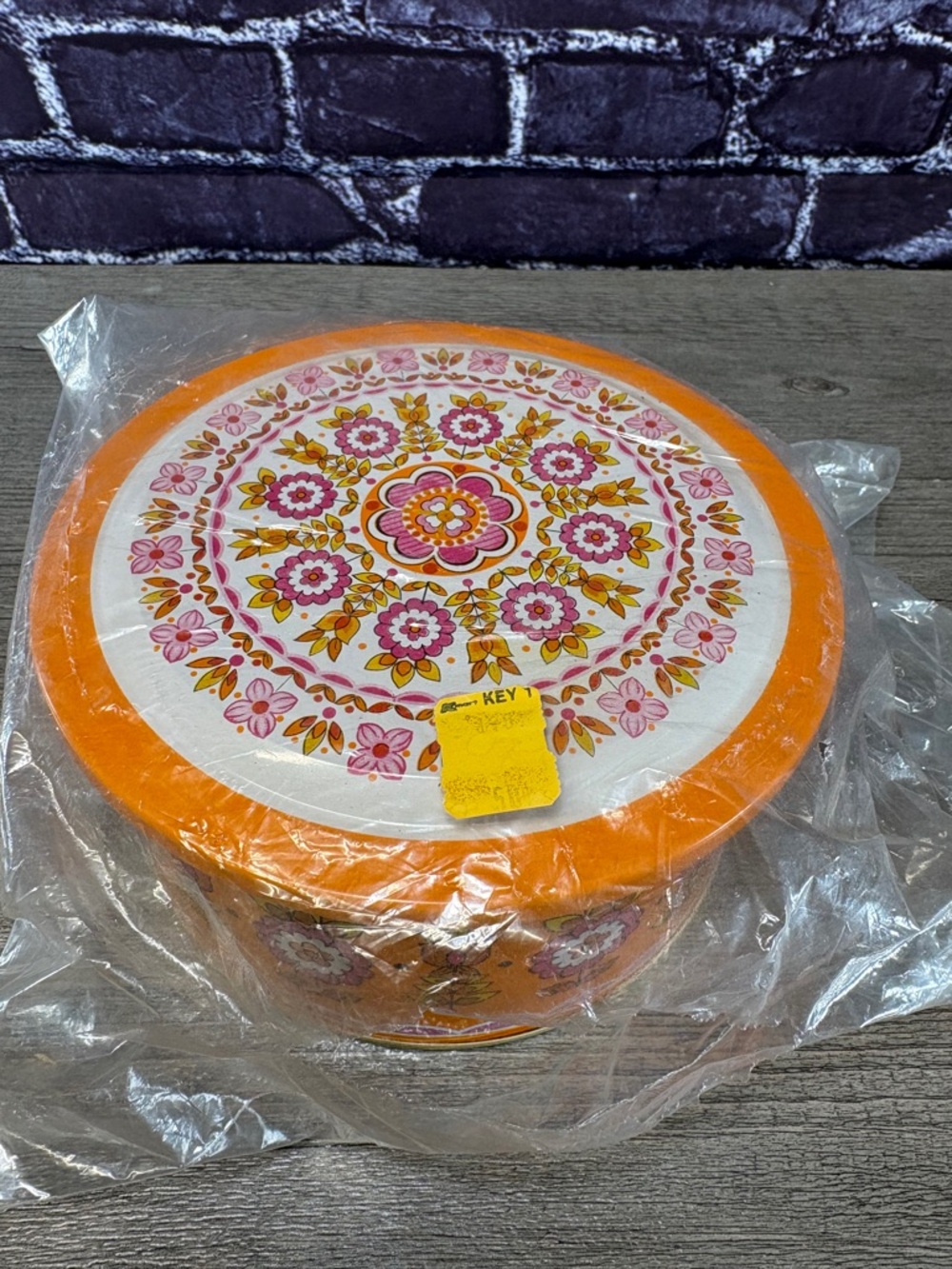 Vintage Floral Orange Decorative Tin with Lid